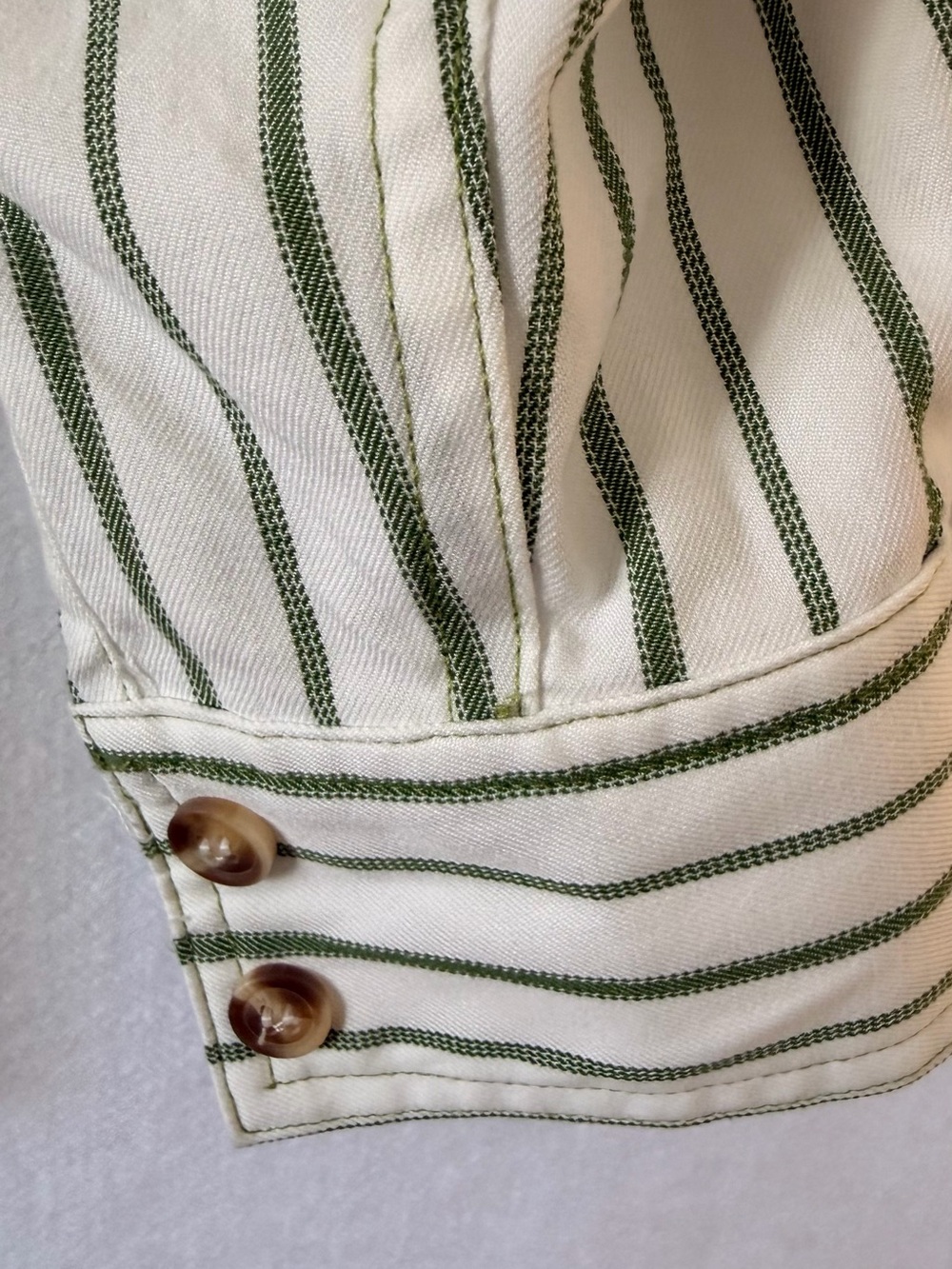 Classic Striped Button-Down Shirt in Cream and Olive - Women - Picture 6 of 10